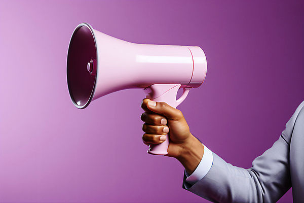 JPG 편집이미지 손 들기 이벤트 신체부위 보라색 확성기 잡기 알림 디지털합성 편집실사 AI인물포토 AI콘텐츠 컬러 모션 사람 CG 파일형식 AI포토