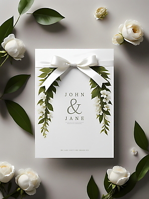 PSD 편집이미지 꽃 리본 결혼 나뭇잎 사람없음 흰색 디지털합성 청첩장 초대장 편집소스 이미지편집 식물 컬러 잎 카드_감사 이벤트 파일형식