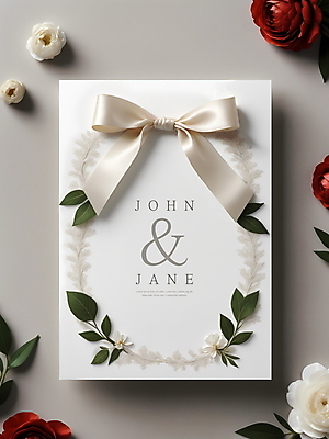 PSD 편집이미지 꽃 리본 결혼 나뭇잎 사람없음 흰색 디지털합성 청첩장 초대장 편집소스 이미지편집 식물 컬러 잎 카드_감사 이벤트 파일형식