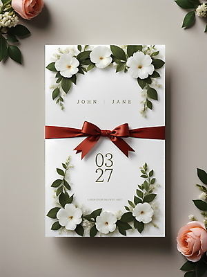 PSD 편집이미지 꽃 리본 결혼 나뭇잎 사람없음 디지털합성 청첩장 초대장 편집소스 이미지편집 식물 잎 카드_감사 이벤트 파일형식