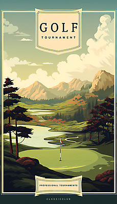 PSD 나무 구름 포스터 호수 일러스트 골프장 자연 하늘 산 풍경 잔디 사람없음 초록색 빈티지 국내일러스트 자연요소 식물 컬러 컨셉 골프 스포츠시설 생태계 파일형식