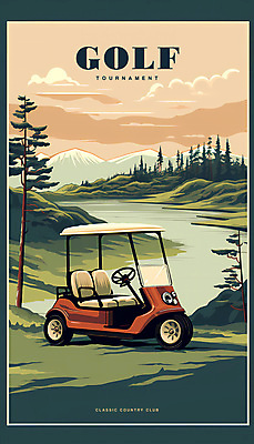 PSD 나무 구름 포스터 호수 일러스트 골프장 자연 하늘 산 풍경 잔디 사람없음 빈티지 골프카트 국내일러스트 자연요소 식물 컨셉 골프 스포츠시설 골프용품 생태계 파일형식