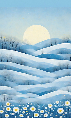 JPG 나무 꽃 겨울 일러스트 자연 새해 산 풍경 사람없음 파란색 태양 일출 국내일러스트 AI일러스트 AI콘텐츠 자연요소 식물 계절 컬러 노을 생태계 파일형식