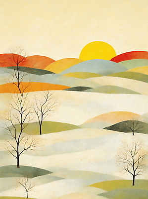 JPG 나무 일러스트 자연 새해 산 풍경 사람없음 태양 일출 국내일러스트 AI일러스트 AI콘텐츠 자연요소 식물 노을 생태계 파일형식