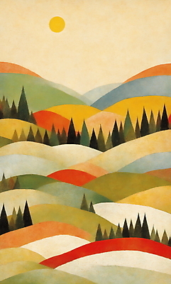 JPG 나무 일러스트 자연 새해 산 풍경 사람없음 태양 일출 국내일러스트 AI일러스트 AI콘텐츠 자연요소 식물 노을 생태계 파일형식