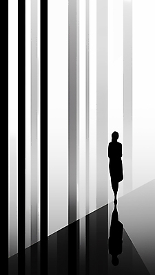 JPG 전신 편집이미지 실루엣 선 그림자 한명 사람 성인 검은색 흰색 성인한명만 미니멀 이미지편집 편집실사 AI컴퓨터그래픽 AI콘텐츠 1 컬러 촬영기법 CG 성인만 파일형식