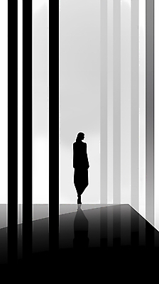 JPG 전신 편집이미지 실루엣 선 그림자 한명 사람 성인 검은색 흰색 성인한명만 미니멀 이미지편집 편집실사 AI컴퓨터그래픽 AI콘텐츠 1 컬러 촬영기법 CG 성인만 파일형식