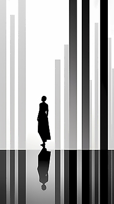 JPG 전신 편집이미지 실루엣 선 그림자 한명 사람 성인 검은색 흰색 성인한명만 미니멀 이미지편집 편집실사 AI컴퓨터그래픽 AI콘텐츠 1 컬러 촬영기법 CG 성인만 파일형식