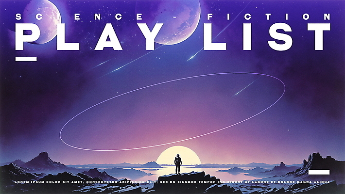 전신 PSD 포스터 음악 일러스트 밤하늘 미래 한명 성인 타이포그라피 판타지 우주 보라색 행성 빈티지 유성 영화 성인한명만 SF 플레이리스트 국내일러스트 문자 1 컬러 컨셉 상상 하늘 문화예술 사람 야간 성인만 파일형식