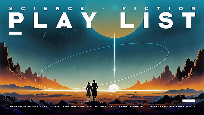 전신 PSD 여자 남자 포스터 음악 일러스트 밤하늘 미래 성인 타이포그라피 두명 판타지 우주 행성 빈티지 영화 청록색 성인만 SF 플레이리스트 국내일러스트 문자 컬러 컨셉 상상 하늘 문화예술 사람 야간 파일형식