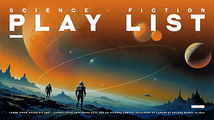 전신 PSD 포스터 음악 일러스트 밤하늘 미래 성인 타이포그라피 두명 판타지 우주 주황색 행성 빈티지 영화 성인만 SF 플레이리스트 국내일러스트 문자 컬러 컨셉 상상 하늘 문화예술 사람 야간 파일형식