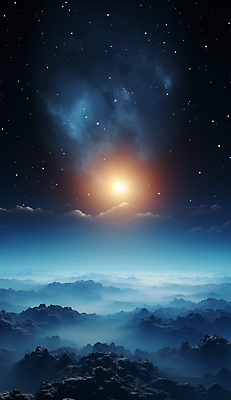 JPG 구름 편집이미지 백그라운드 하늘 사람없음 파란색 판타지 태양 우주 신비 디지털합성 이미지편집 편집실사 AI컴퓨터그래픽 AI콘텐츠 자연요소 컬러 컨셉 상상 CG 파일형식