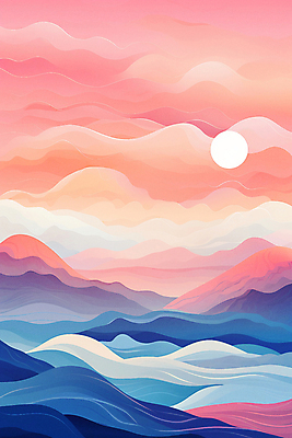 JPG 포스터 백그라운드 일러스트 자연 풍경 사람없음 태양 일출 일몰 분위기 미니멀 국내일러스트 AI일러스트 AI콘텐츠 자연요소 컨셉 노을 생태계 파일형식