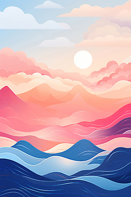 JPG 포스터 백그라운드 일러스트 자연 풍경 사람없음 태양 일출 일몰 분위기 미니멀 국내일러스트 AI일러스트 AI콘텐츠 자연요소 컨셉 노을 생태계 파일형식