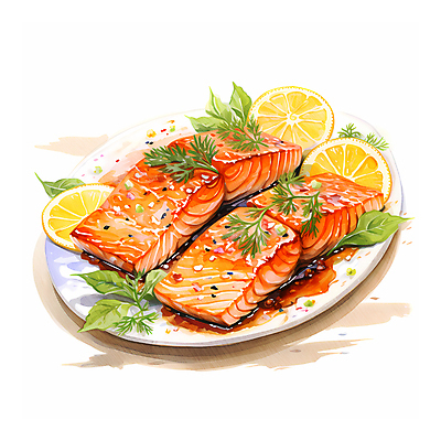 JPG 음식 일러스트 수채화 요리 사람없음 신선 레몬 슬라이스 연어 국내일러스트 AI일러스트 AI콘텐츠 과일 어류 파일형식