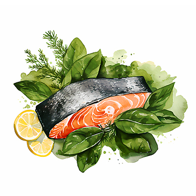 JPG 음식 일러스트 수채화 요리 사람없음 신선 레몬 슬라이스 연어 국내일러스트 AI일러스트 AI콘텐츠 과일 어류 파일형식
