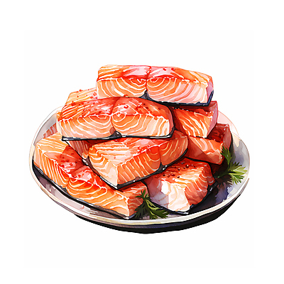 JPG 음식 일러스트 수채화 요리 사람없음 신선 슬라이스 연어 국내일러스트 AI일러스트 AI콘텐츠 어류 파일형식