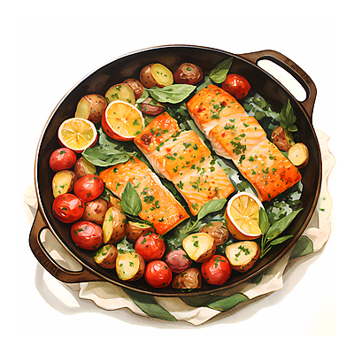 JPG 음식 일러스트 수채화 요리 사람없음 신선 레몬 슬라이스 연어 생선구이 연어구이 국내일러스트 AI일러스트 AI콘텐츠 과일 어류 구이 생선요리 파일형식