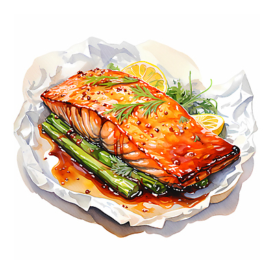 JPG 음식 일러스트 수채화 요리 사람없음 신선 레몬 아스파라거스 슬라이스 연어 국내일러스트 AI일러스트 AI콘텐츠 채소 과일 어류 파일형식