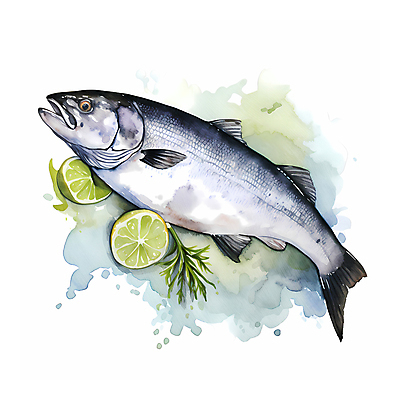JPG 음식 일러스트 수채화 사람없음 회색 신선 라임 연어 국내일러스트 AI일러스트 AI콘텐츠 컬러 과일 어류 파일형식