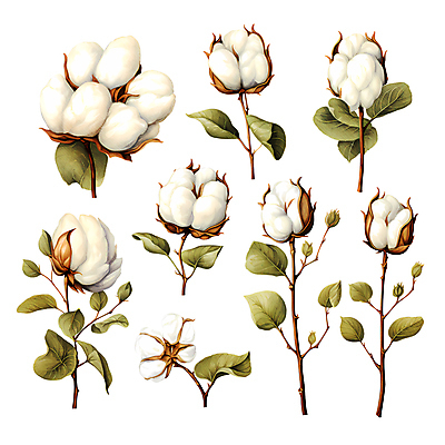 JPG 잎 일러스트 수채화 따뜻함 사람없음 흰색 나뭇가지 목화꽃 목화솜 국내일러스트 AI일러스트 AI콘텐츠 나무 식물 꽃 컬러 솜 파일형식