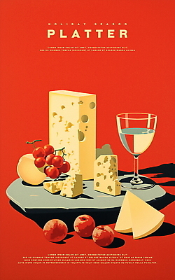 PSD 열매 포스터 와인잔 일러스트 치즈 서양음식 사람없음 그래픽 빨간색 3D 와인 빈티지 분위기 화이트와인 와인플래터 국내일러스트 식물 음식 컬러 컨셉 술잔 유제품 주류 디지털합성 파일형식