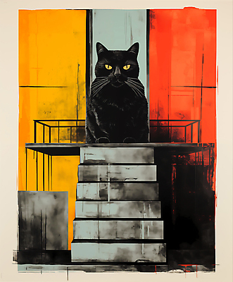 JPG 동물 응시 일러스트 주택 앉기 사람없음 계단 고양이 디지털합성 편집소스 국내일러스트 AI일러스트 AI콘텐츠 시선 포유류 모션 건물 반려동물 파일형식