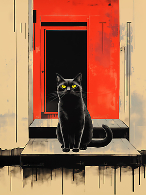 JPG 동물 응시 일러스트 주택 앉기 사람없음 고양이 디지털합성 편집소스 국내일러스트 AI일러스트 AI콘텐츠 시선 포유류 모션 건물 반려동물 파일형식