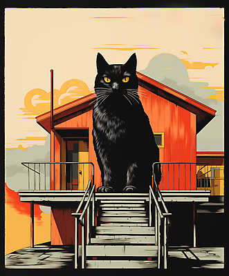 JPG 동물 응시 일러스트 주택 앉기 사람없음 계단 고양이 디지털합성 편집소스 국내일러스트 AI일러스트 AI콘텐츠 시선 포유류 모션 건물 반려동물 파일형식