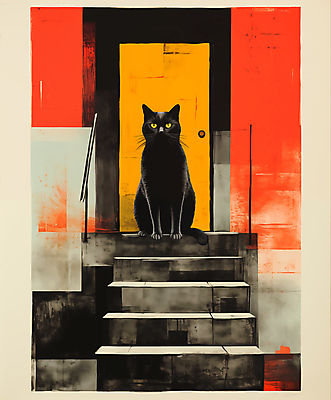 JPG 동물 응시 일러스트 주택 앉기 사람없음 계단 고양이 디지털합성 편집소스 국내일러스트 AI일러스트 AI콘텐츠 시선 포유류 모션 건물 반려동물 파일형식