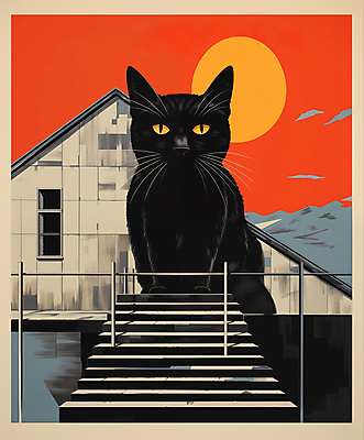 JPG 동물 응시 일러스트 주택 앉기 사람없음 계단 고양이 디지털합성 편집소스 국내일러스트 AI일러스트 AI콘텐츠 시선 포유류 모션 건물 반려동물 파일형식