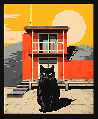 JPG 동물 응시 일러스트 주택 앉기 사람없음 계단 고양이 디지털합성 편집소스 국내일러스트 AI일러스트 AI콘텐츠 시선 포유류 모션 건물 반려동물 파일형식