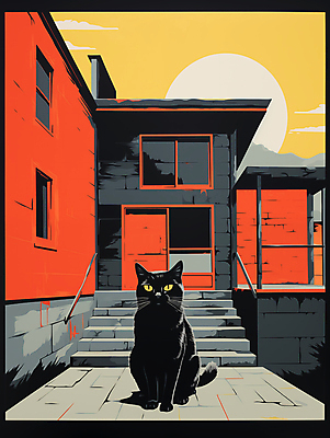 JPG 동물 응시 일러스트 주택 앉기 사람없음 계단 고양이 디지털합성 편집소스 국내일러스트 AI일러스트 AI콘텐츠 시선 포유류 모션 건물 반려동물 파일형식