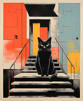 JPG 동물 응시 일러스트 주택 앉기 사람없음 계단 고양이 디지털합성 편집소스 국내일러스트 AI일러스트 AI콘텐츠 시선 포유류 모션 건물 반려동물 파일형식