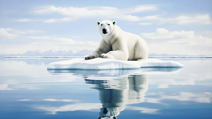 JPG 편집이미지 한마리 응시 바다 곰 자연 사람없음 반사 북극 북극곰 빙하 고립 편집실사 AI포토 AI콘텐츠 동물 1 시선 포유류 극지방 CG 생태계 파일형식