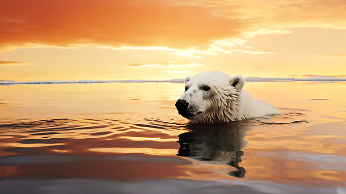 JPG 편집이미지 한마리 바다 곰 자연 하늘 사람없음 황혼 북극 북극곰 편집실사 AI포토 AI콘텐츠 녹이기 동물 1 포유류 모션 일몰 극지방 CG 생태계 파일형식