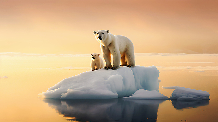 JPG 편집이미지 바다 두마리 곰 가족 자연 사람없음 황혼 북극 북극곰 빙하 아기곰 편집실사 AI포토 AI콘텐츠 동물 새끼 2 포유류 관계 일몰 극지방 CG 생태계 파일형식