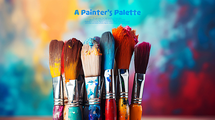 PSD 편집이미지 예술 미술 사람없음 컬러풀 페인트 물감 붓 팔레트 그림붓 카피스페이스 이미지편집 컬러 문화예술 공백 미술도구 파일형식