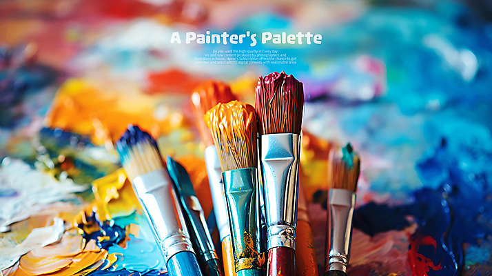 PSD 편집이미지 예술 미술 사람없음 컬러풀 페인트 물감 붓 팔레트 그림붓 카피스페이스 이미지편집 컬러 문화예술 공백 미술도구 파일형식