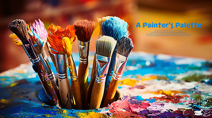 PSD 편집이미지 예술 미술 사람없음 컬러풀 페인트 물감 붓 팔레트 담기 그림붓 카피스페이스 이미지편집 컬러 모션 문화예술 공백 미술도구 파일형식