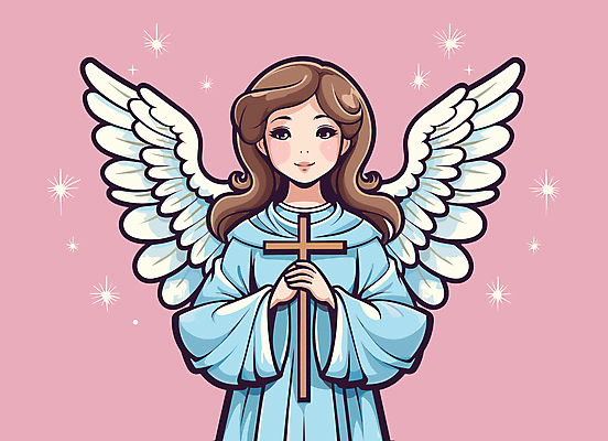 원피스 여자 분홍색 십자가 일러스트 천사 한명 들기 상반신 반짝임 신성 천사날개 여자한명만 국내일러스트 AI파일 1 옷 컬러 날개 모션 사람 여자만 파일형식 벡터