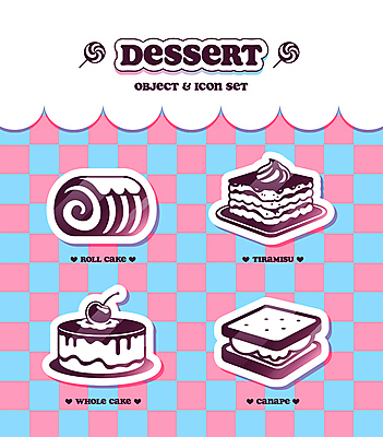 아이콘 빵 스티커 디저트 사람없음 케이크 체리 달콤 카나페 크림 롤케이크 티라미수 2D아이콘 AI파일 음식 과일 서양음식 맛 파일형식 벡터