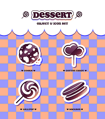 아이콘 스티커 디저트 사탕 사람없음 쿠키 달콤 마카롱 솜사탕 초코칩 2D아이콘 AI파일 음식 초콜릿 맛 파일형식 벡터