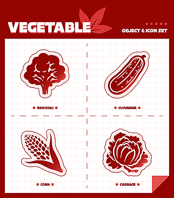 아이콘 점선 스티커 잎 오이 옥수수 사람없음 빨간색 신선 브로콜리 양배추 격자 2D아이콘 AI파일 식물 선 컬러 무늬 채소 곡류 파일형식 벡터