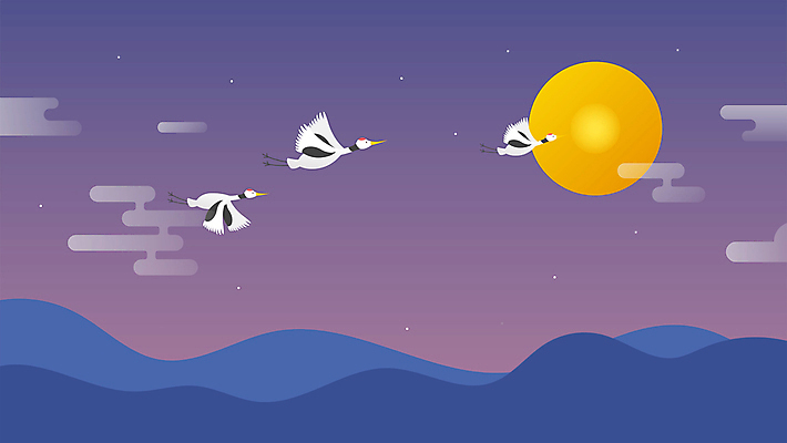 나무 밤하늘 새해 산 세마리 사람없음 학 새해인사 보름달 연하장 구름모양 모션그래픽 MP4 MOV 모양 식물 조류 하늘 카드_감사 3 달 인사 야간 동영상 파일형식 구름_자연