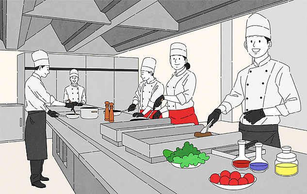 전신 여자 남자 일러스트 식재료 주방용품 함께함 요리 여러명 상반신 성인 주방 식당 요리사 소스 조리복 요리중 성인만 국내일러스트 AI파일 직업 생활용품 다수 컨셉 유니폼 모션 사람 상점 양념 파일형식 벡터