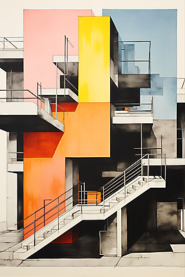 JPG 디자인 건축 일러스트 건축양식 난간 사람없음 건물 스케치 디지털합성 모던 편집소스 국내일러스트 AI일러스트 AI콘텐츠 건축물 미술 파일형식