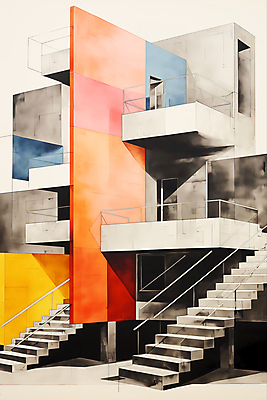 JPG 디자인 건축 일러스트 건축양식 난간 사람없음 건물 스케치 디지털합성 모던 편집소스 국내일러스트 AI일러스트 AI콘텐츠 건축물 미술 파일형식