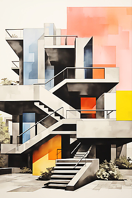 JPG 디자인 건축 일러스트 건축양식 난간 사람없음 건물 스케치 디지털합성 모던 편집소스 국내일러스트 AI일러스트 AI콘텐츠 건축물 미술 파일형식