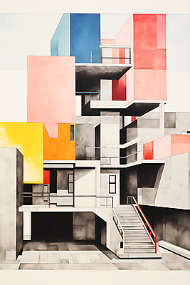 JPG 디자인 건축 일러스트 건축양식 난간 사람없음 건물 스케치 디지털합성 모던 편집소스 국내일러스트 AI일러스트 AI콘텐츠 건축물 미술 파일형식